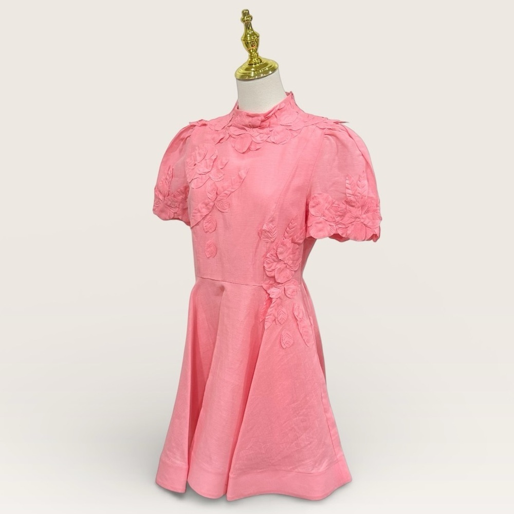 Antonio Melani Iris Linen Blend Floral Appliqué Mockneck Dress Taffy Pink NWT - Picture 10 of 16